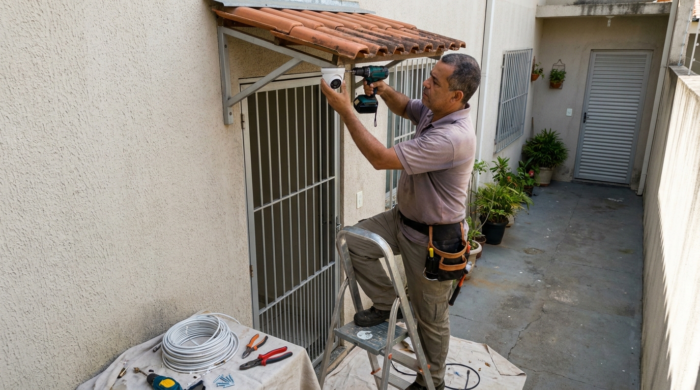 Eletricista instalando cameras de seguranca em Betim‑MG