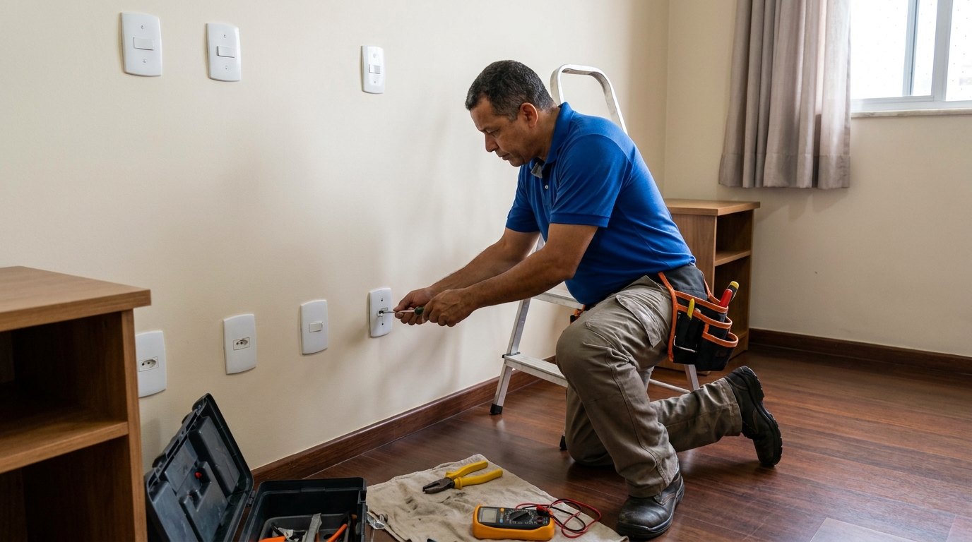 Instalacao de tomada e interruptor residencial em Betim‑MG
